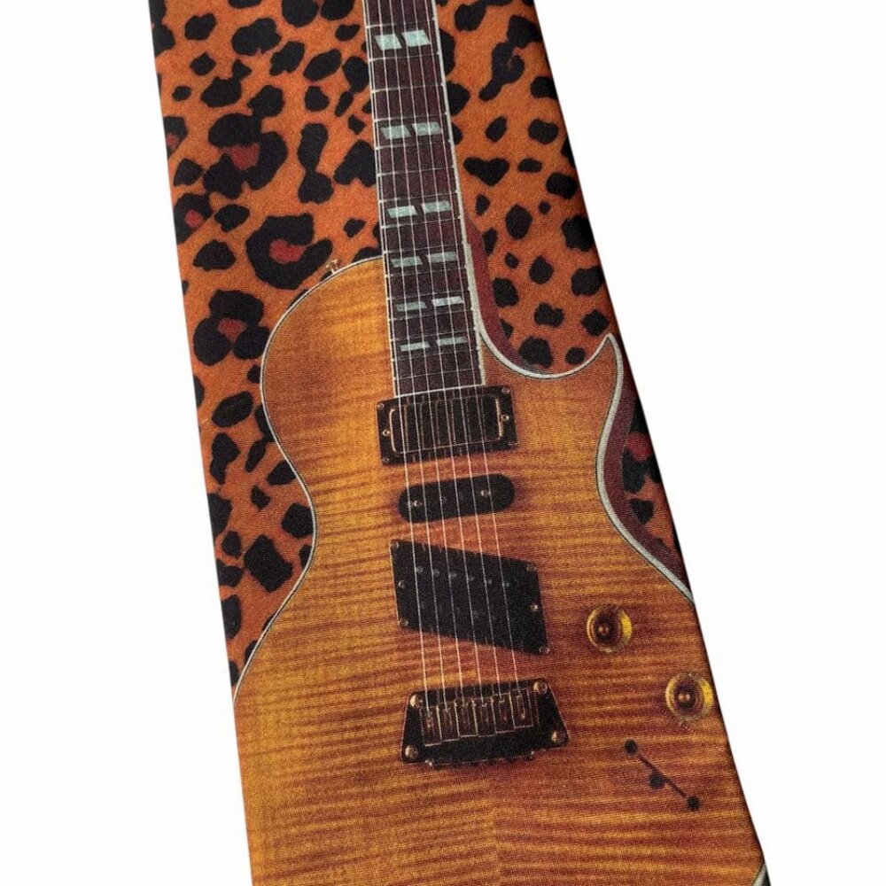 Music Necktie Ralph Marlin Nighthawk Leopard Print - Gibson Electric Guitar Tie